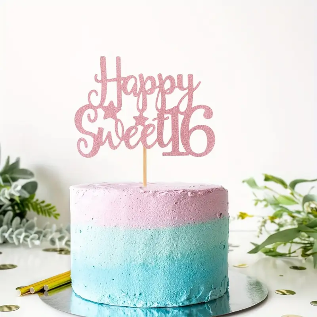1pcs " Happy Sweet 16 " Glitter Cake Topper