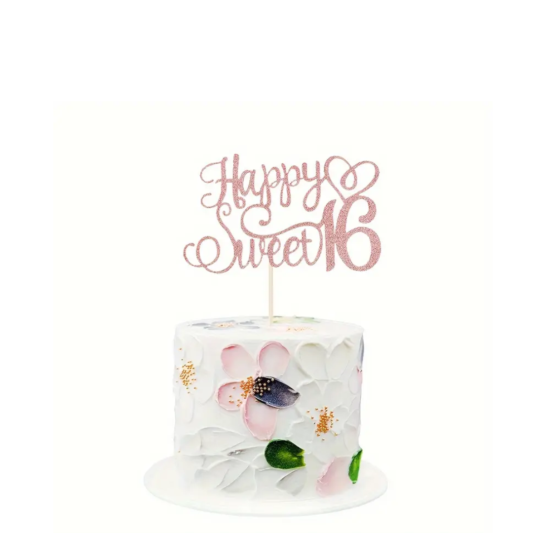 1pcs " Happy Sweet 16 " Glitter Cake Topper