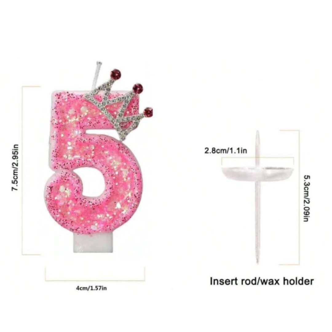 Pink Crown Number Candle