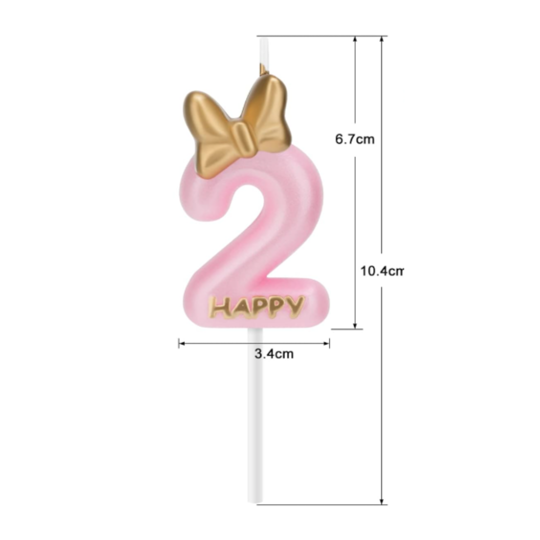Gold Bow Pink Knot Birthday Number Candle