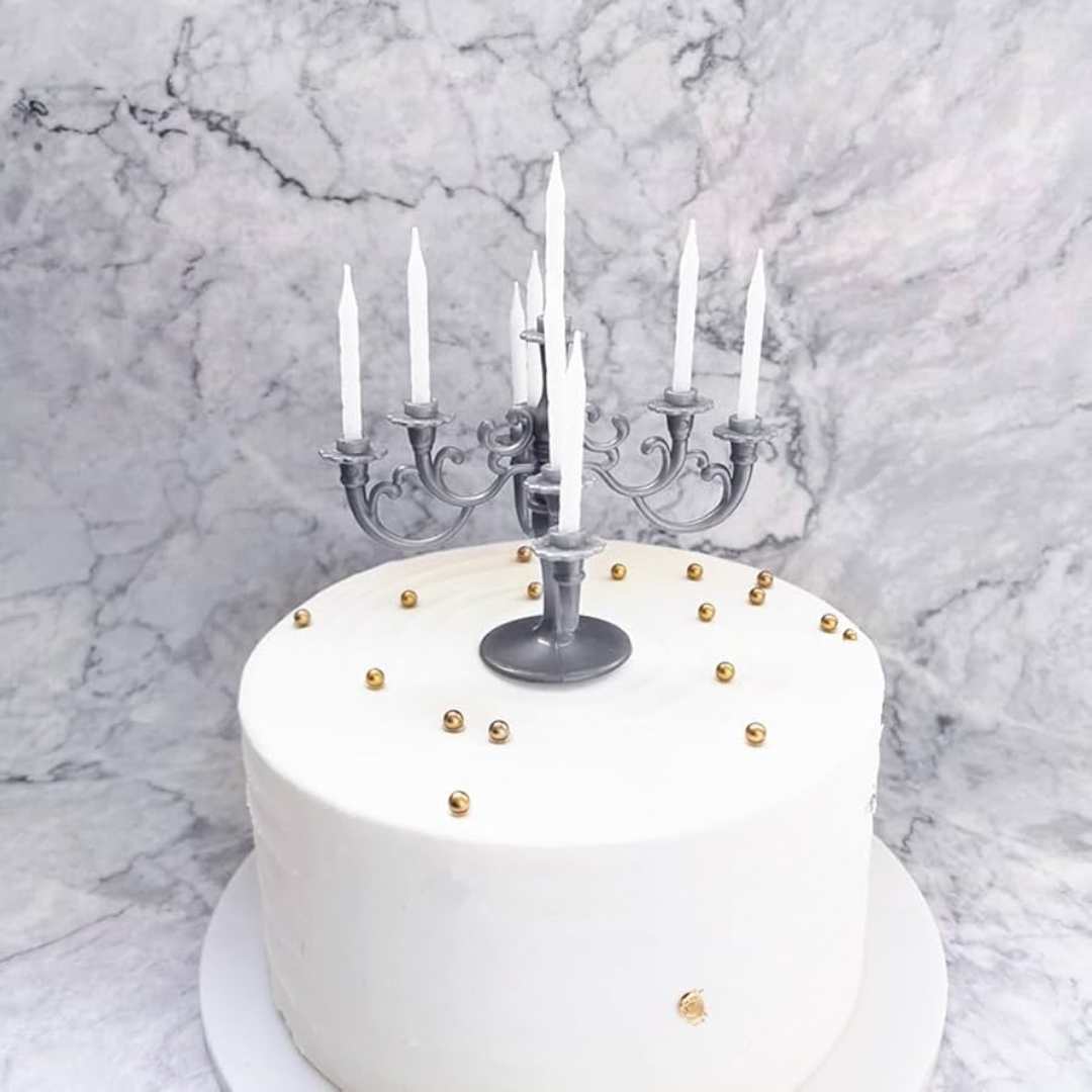 Light grey Candelabra Cake Candle Stick Holder With Candle