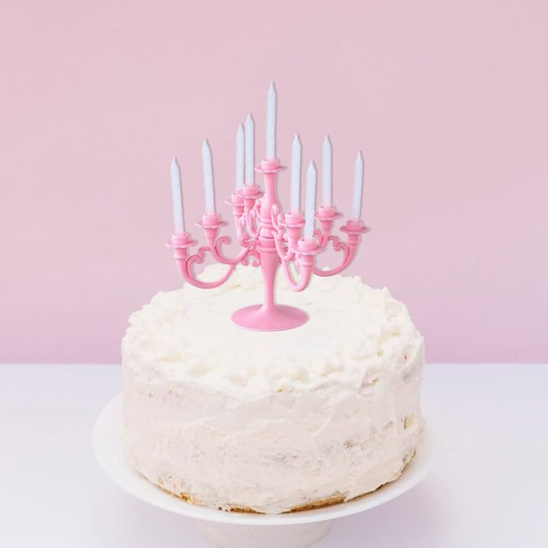 pink Candelabra Cake Candle Stick Holder with Candle