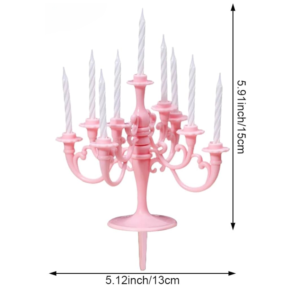 pink Candelabra Cake Candle Stick Holder with Candle