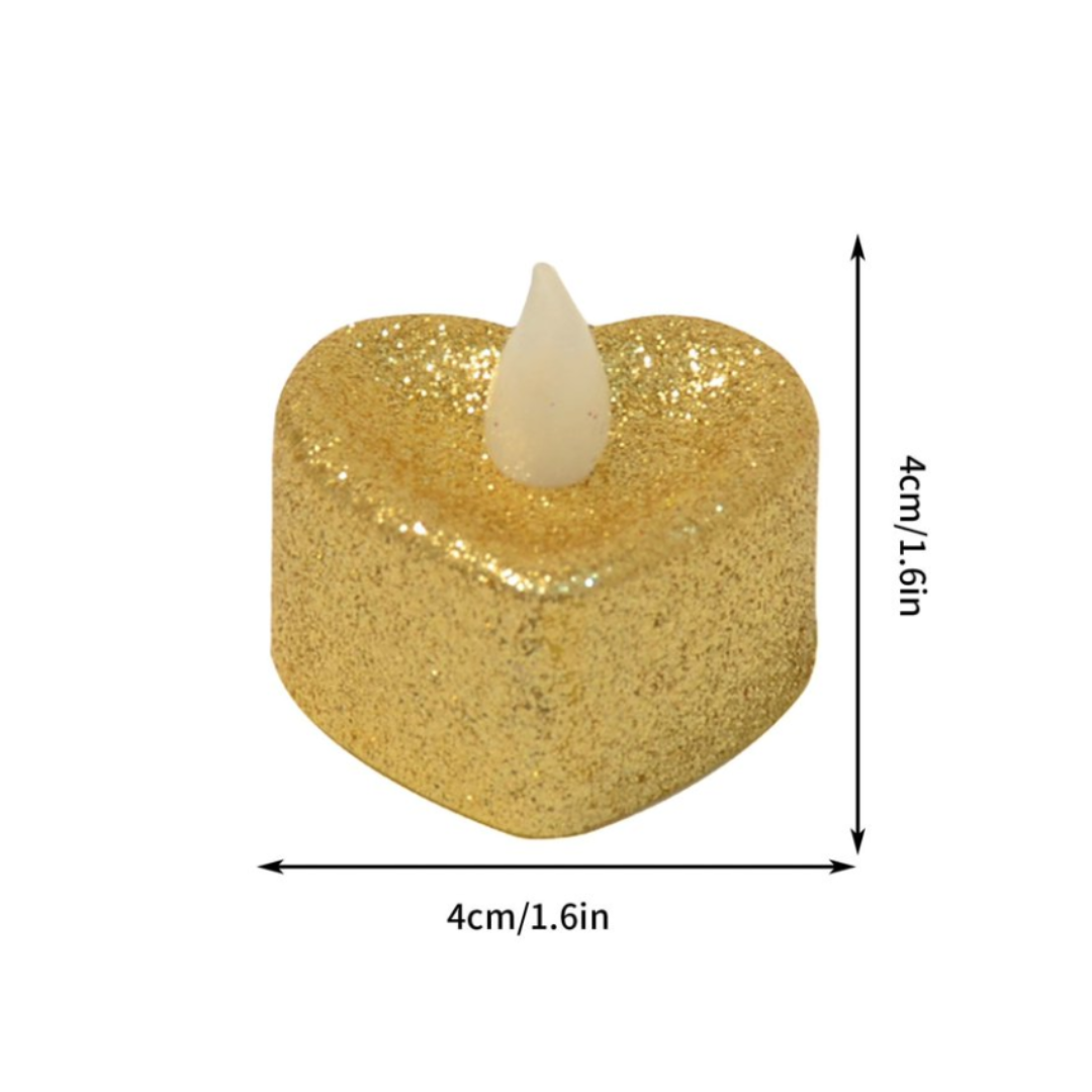 Glitter Gold Flameless Heart Shape Led Candles