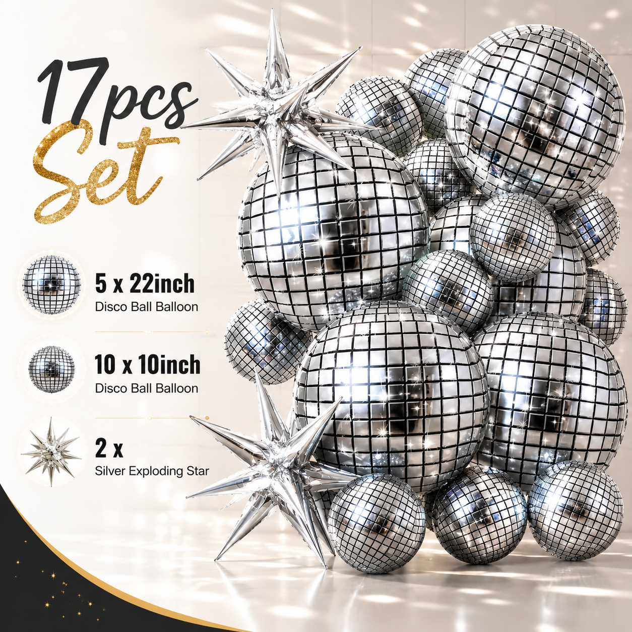 17pcs Set Disco Ball and Exploding Star Foil Balloon