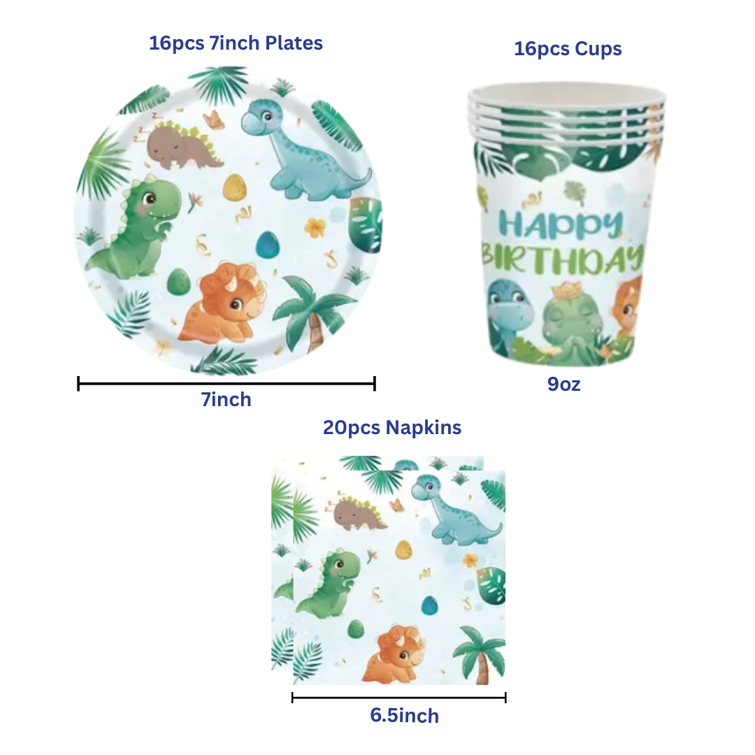 Green Dinosaur Theme Dinnerware, Plates, Cups, Napkins