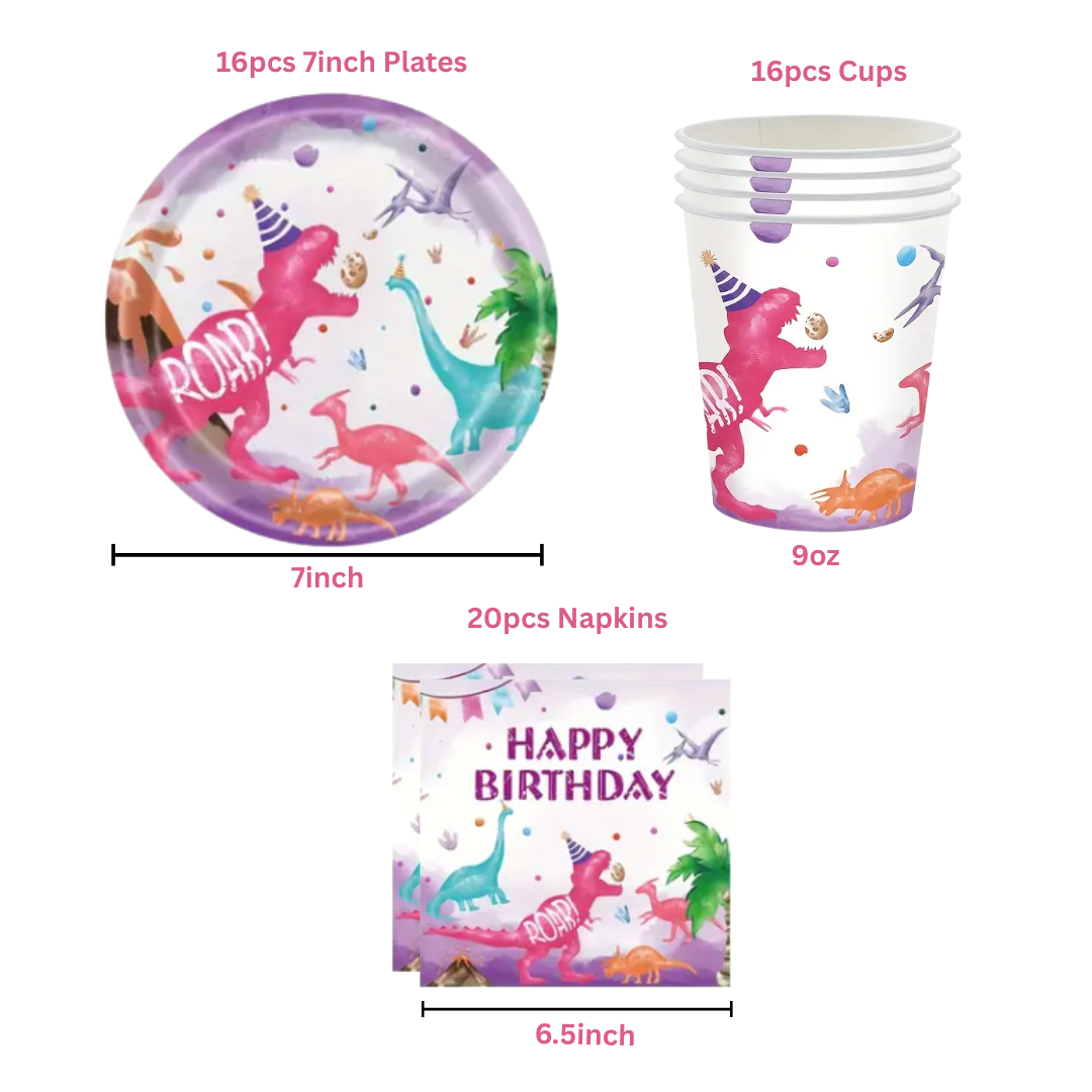 Pink Dinosaur Theme Dinnerware, Plates, Cups, Napkins
