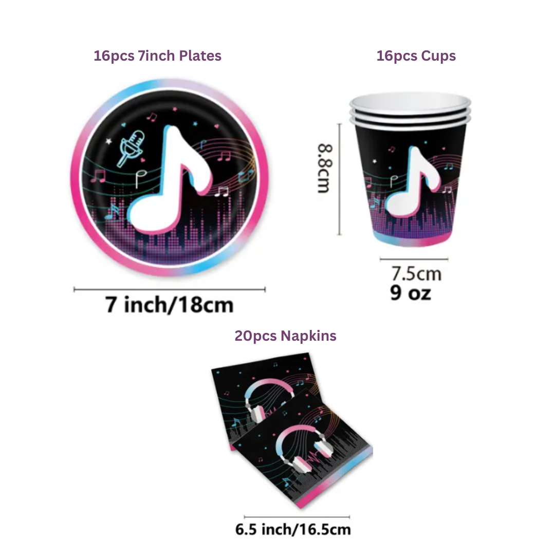 Music TikTok Theme Dinnerware Plates, Cups, Napkins