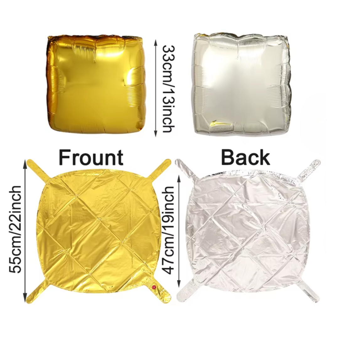 Gold and Silver Double-Sided Square Balloons