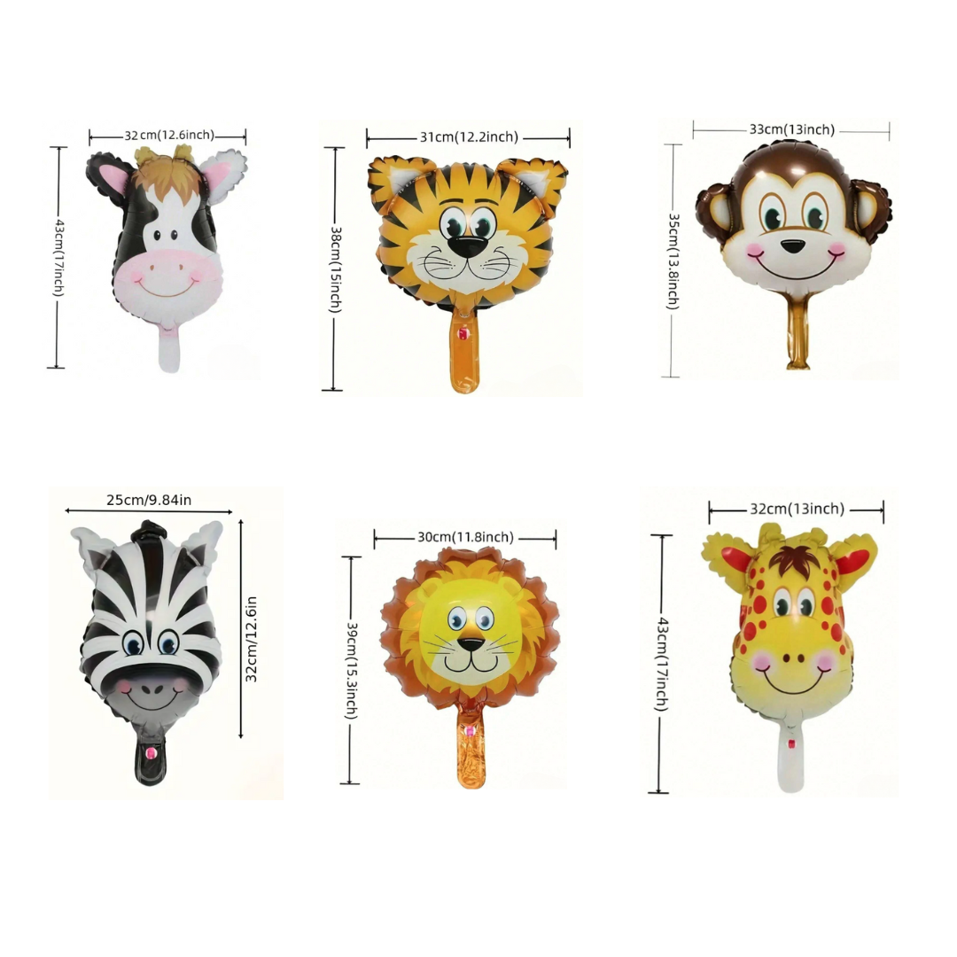6pcs Jungle Safari Animal Head Foil Balloons Set