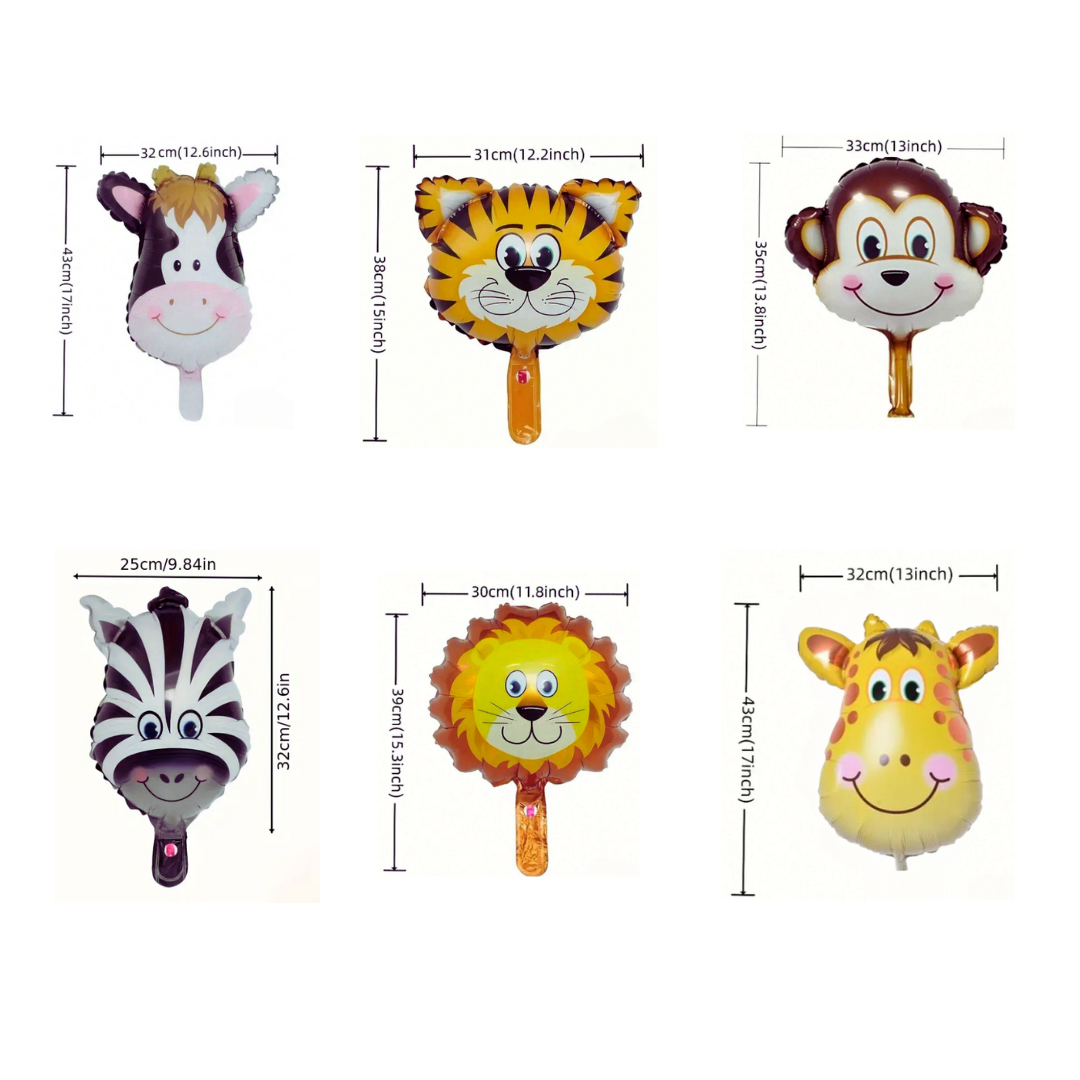 6pcs Jungle Safari Animal Head Foil Balloons Set