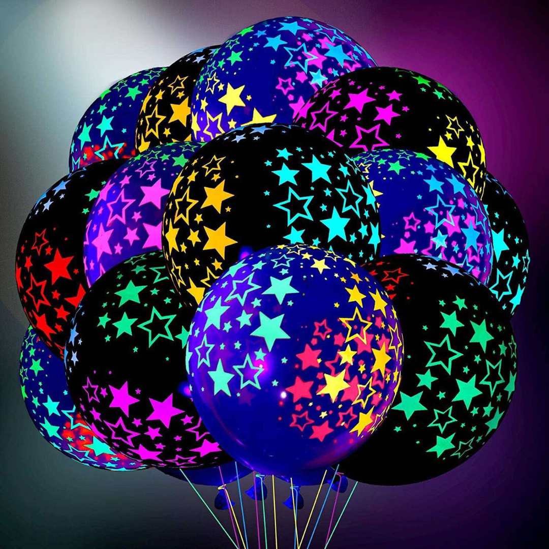 12inch UV Neon Balloons, Blacklight Reactive Fluorescent Balloons Glow in the Dark Star balloon