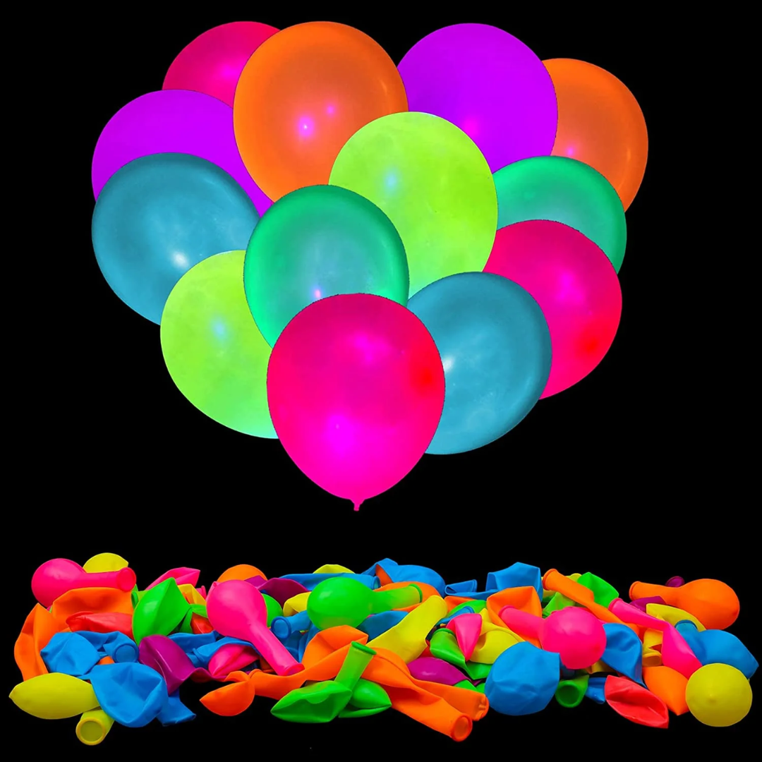 12inch UV Neon Balloons, Blacklight Reactive Fluorescent Balloons Glow in the Dark Latex Balloon