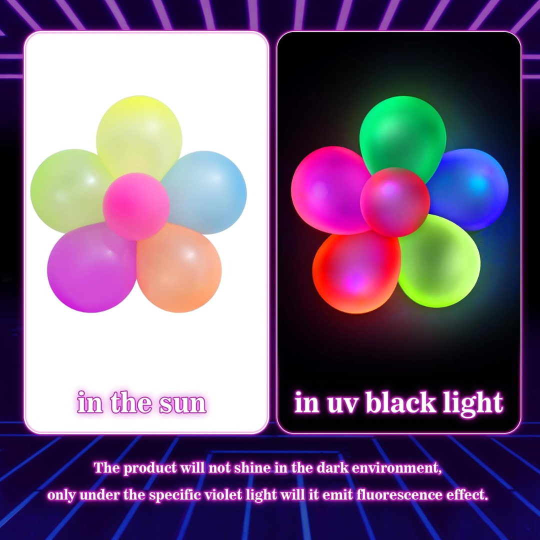 12inch UV Neon Balloons, Blacklight Reactive Fluorescent Balloons Glow in the Dark Latex Balloon