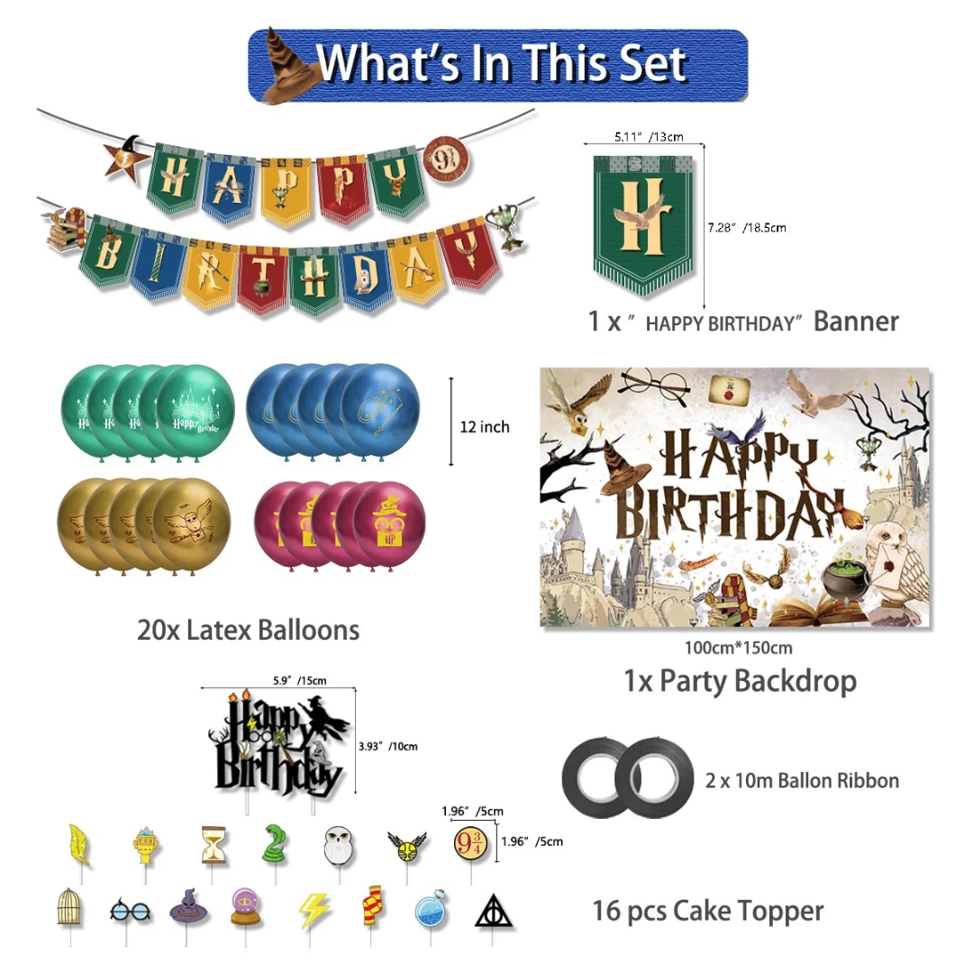 Harry Potter Theme Birthday Decorations Kit with Backdrop