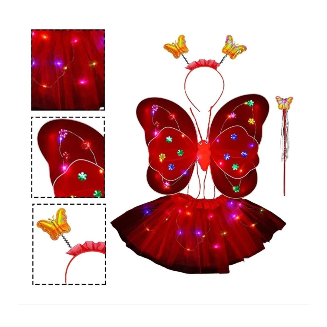 Girl Led Fairy Costume Set, Glowing Wing, Skirt, Headband and Wand