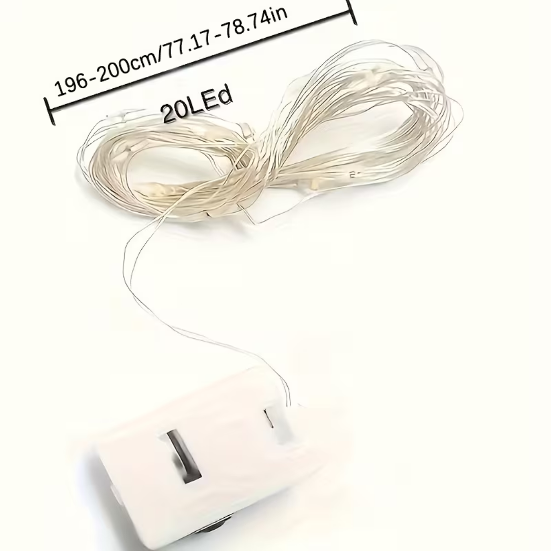 2m, 20 Led String Fairy Cold White Lights Button Battery Powered