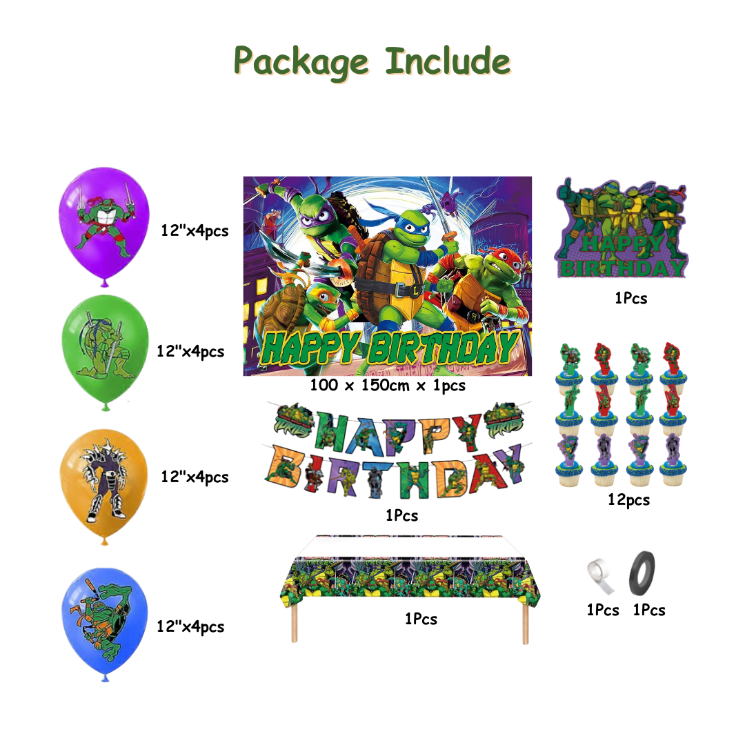 23pcs Ninja Turtle Birthday Decorations with Backdrop