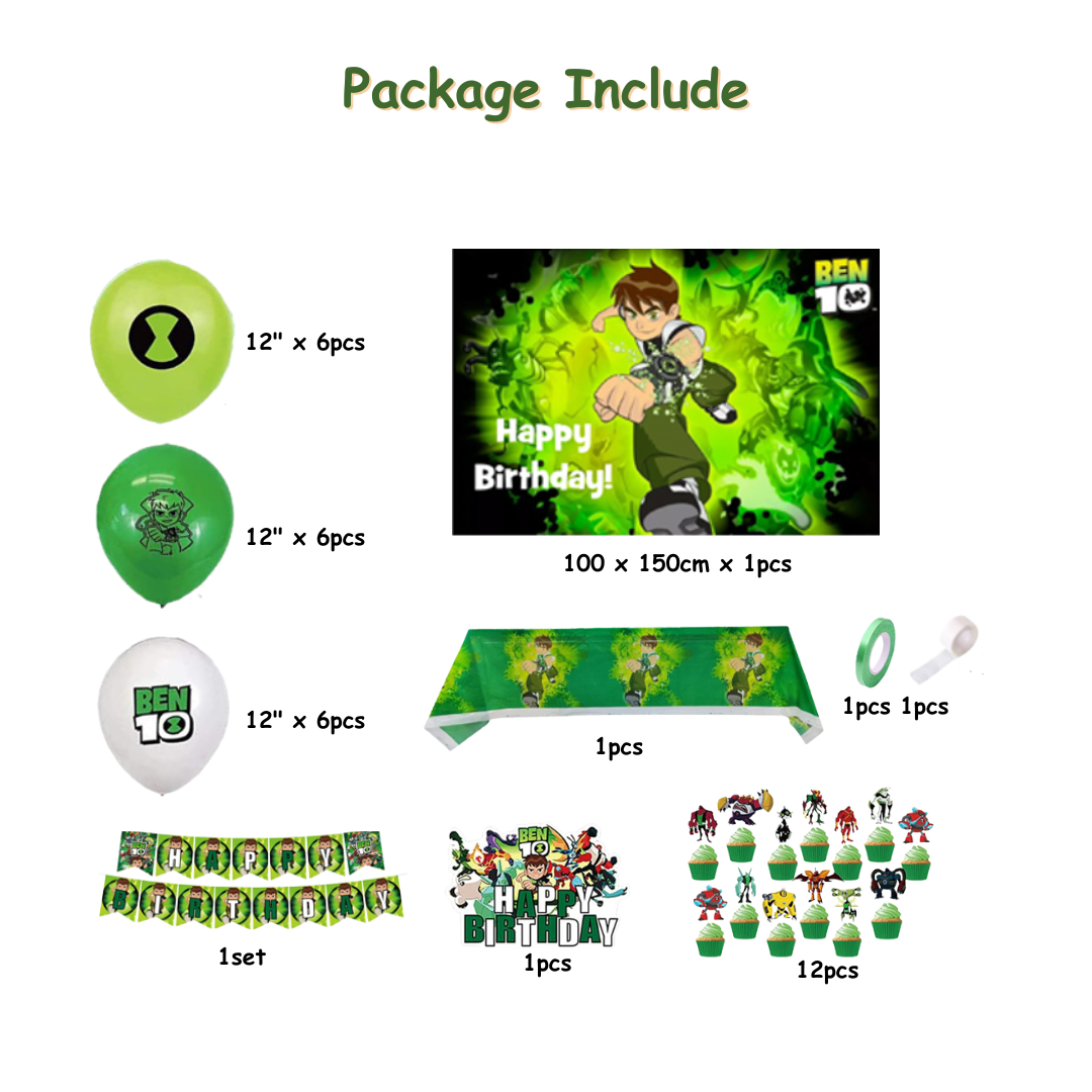 25pcs Ben 10 Birthday Decorations with Backdrop and Table Cover