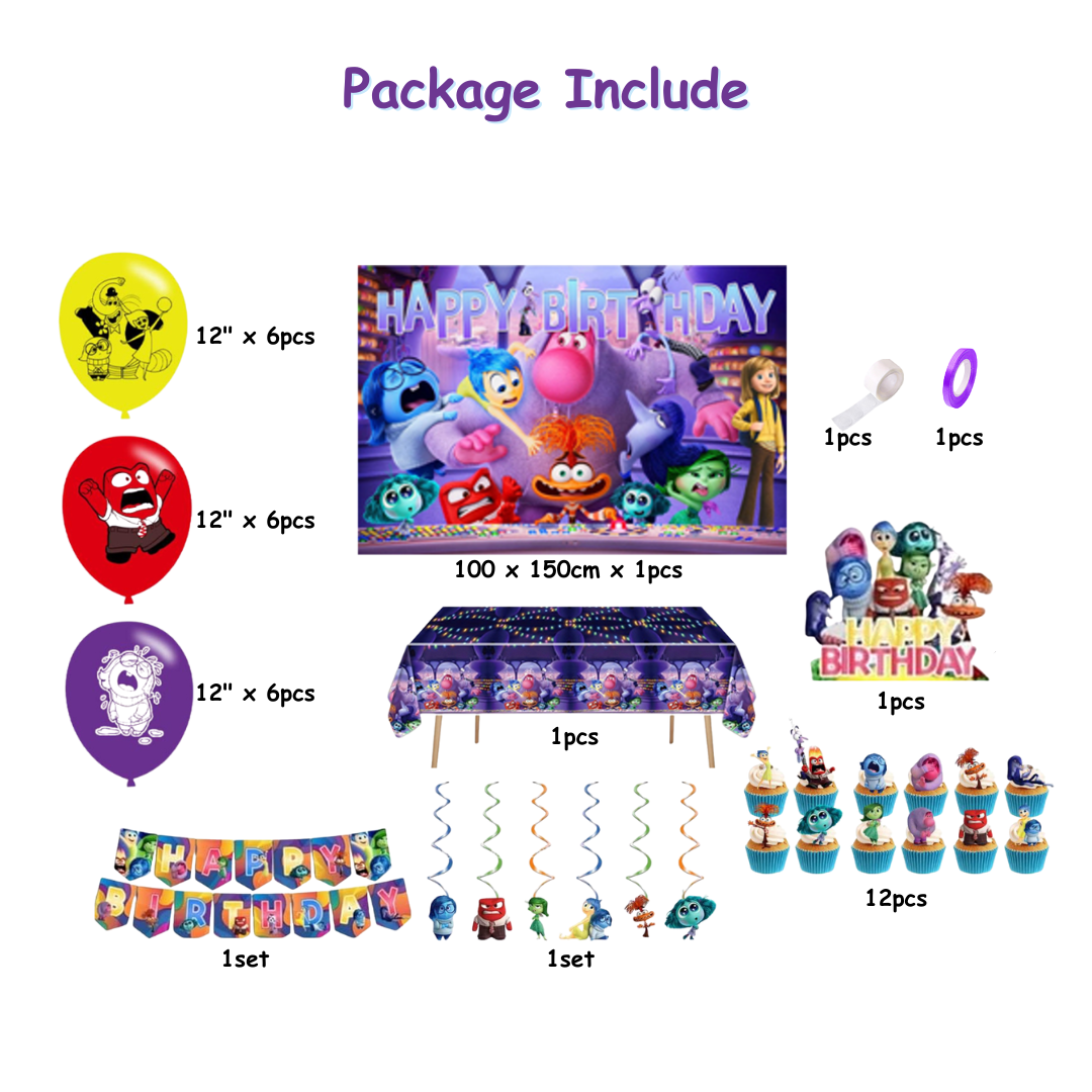 26pcs Inside Out Birthday Balloon Decorations with Backdrop and Table Cover
