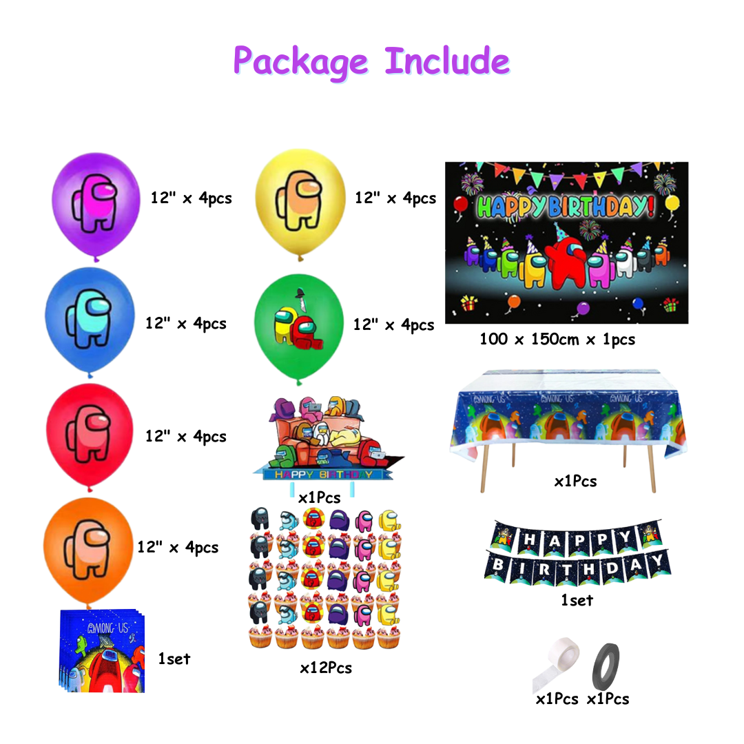 32pcs Among Us Birthday Balloon Decoration with Backdrop and Table Cover