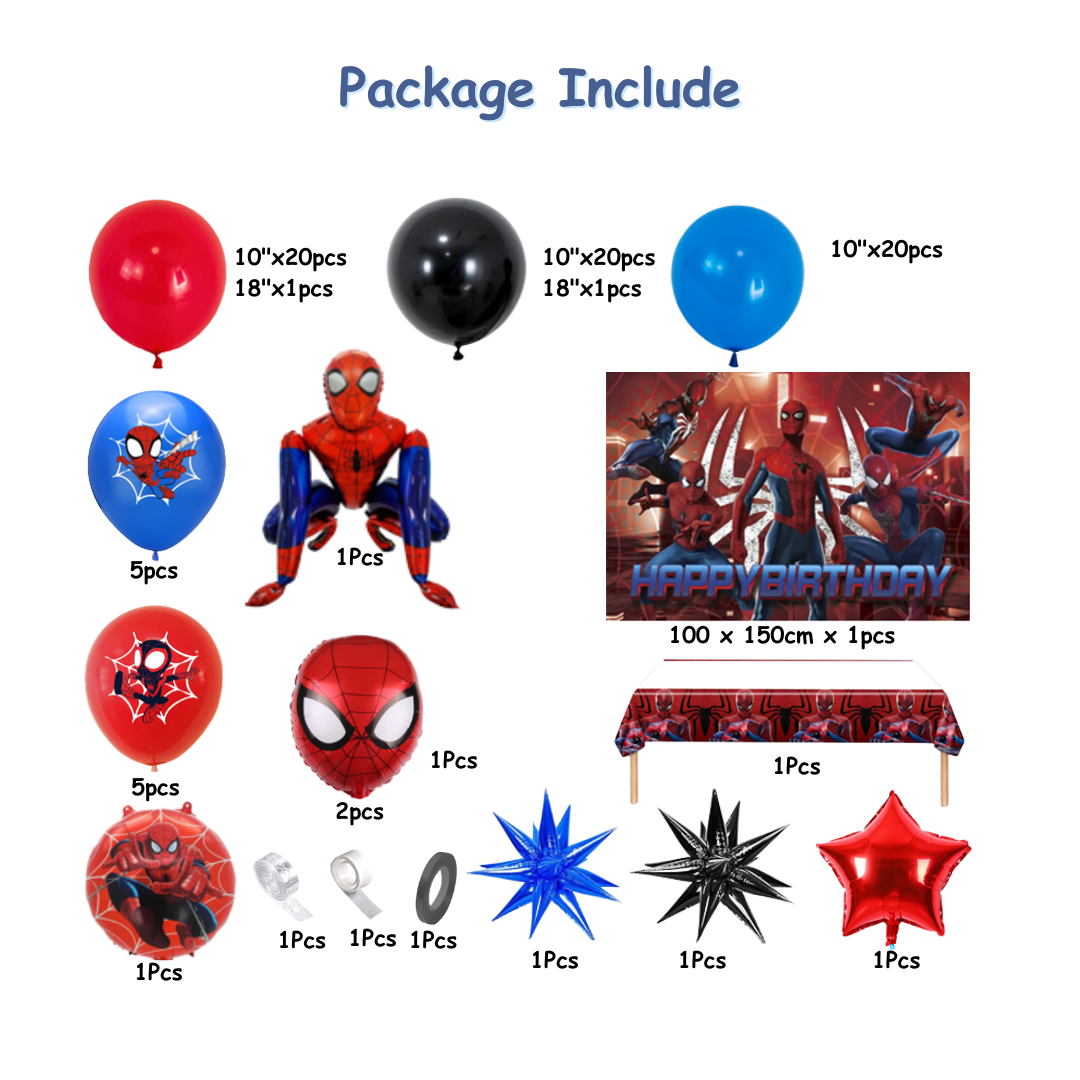 84pcs Spiderman Balloon Decorations with Backdrop and Table Cover