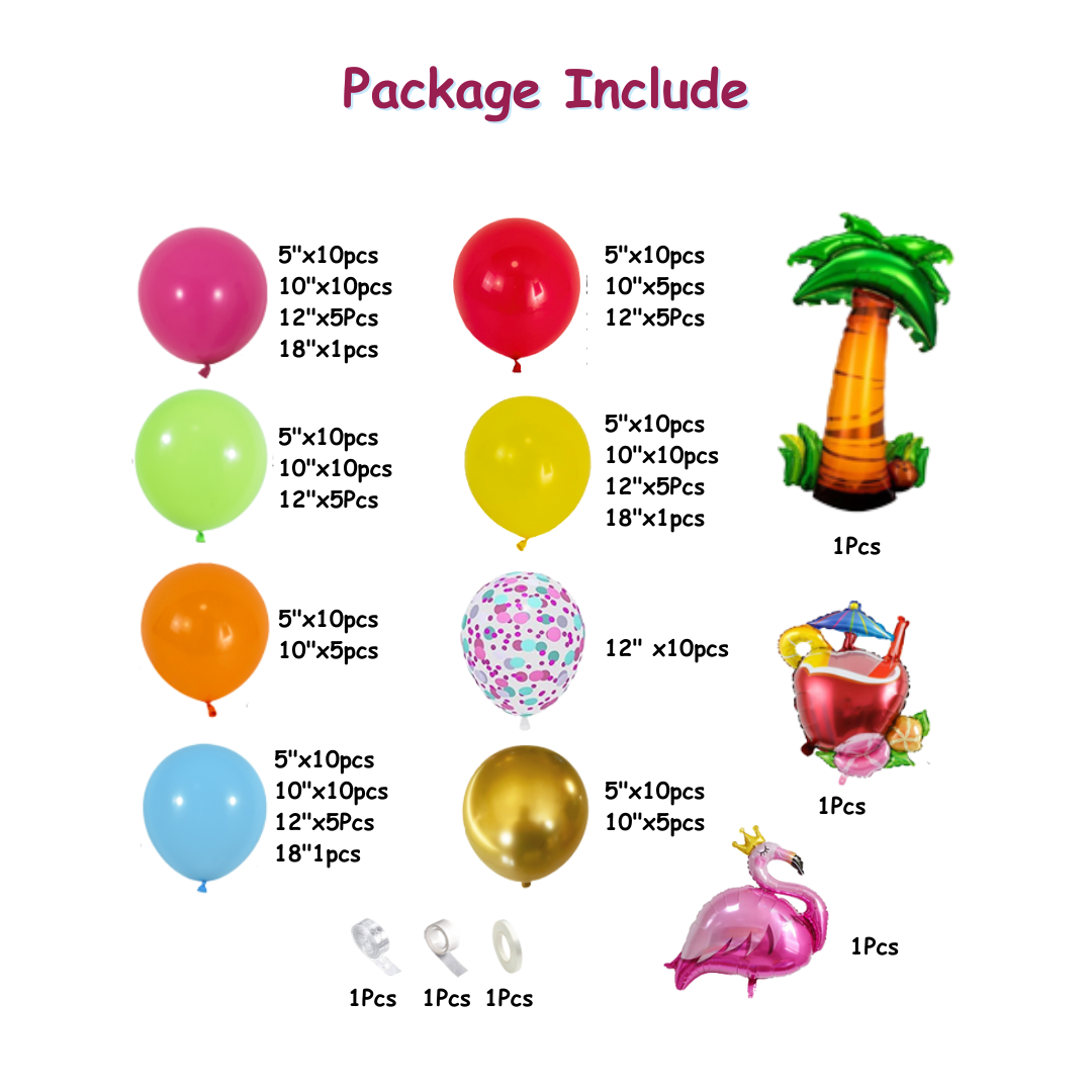 174pcs Beach Hawaii Tropical Summer Party Balloon Decorations Kit