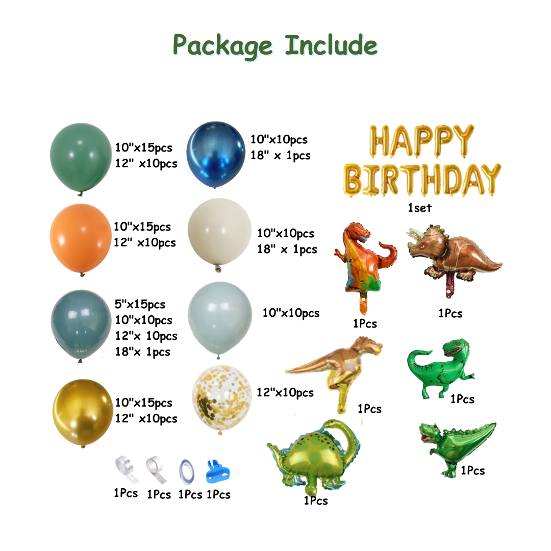 163pcs Green Orange Dinosaur Balloon Decoration Kit
