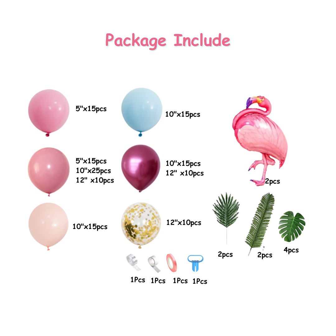 144pcs Hawaiian Tropical Flamingo Balloon Decoration Kit