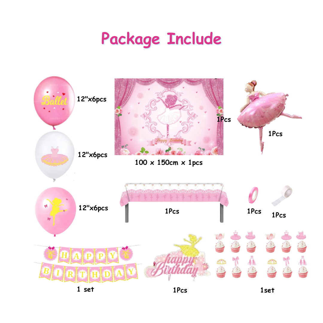 26pcs Pink Ballerina Ballet Birthday Balloon Decoration with Backdrop and Table Cover