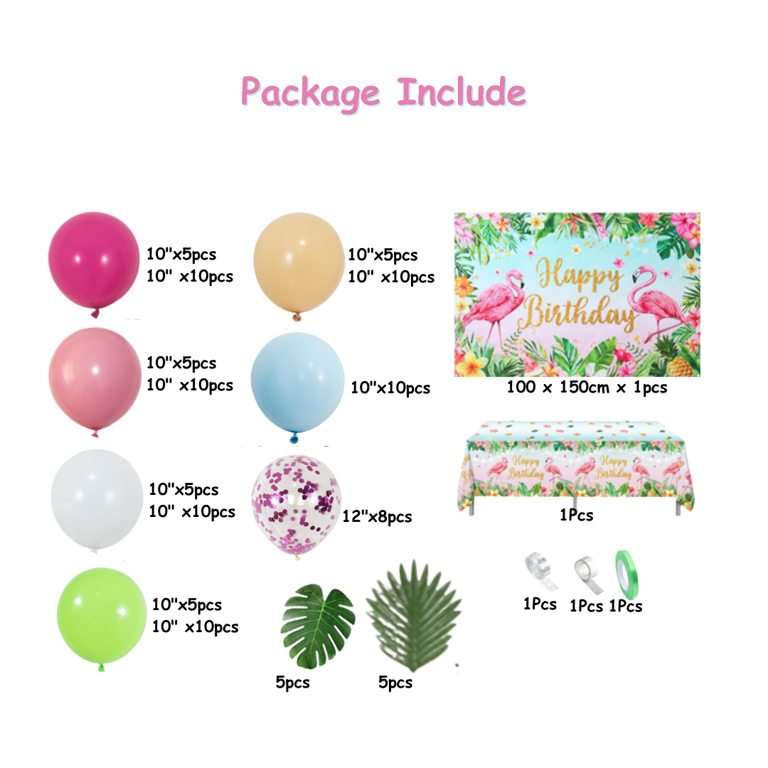 103pcs Hawaiin Flamingo Birthday Decorations with Backdrop and Table Cover