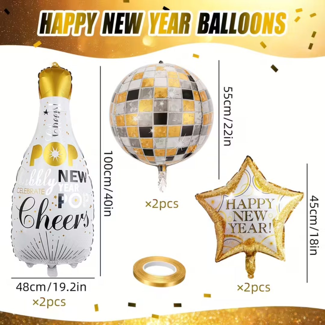 6pcs New Year Decoration Foil Balloons
