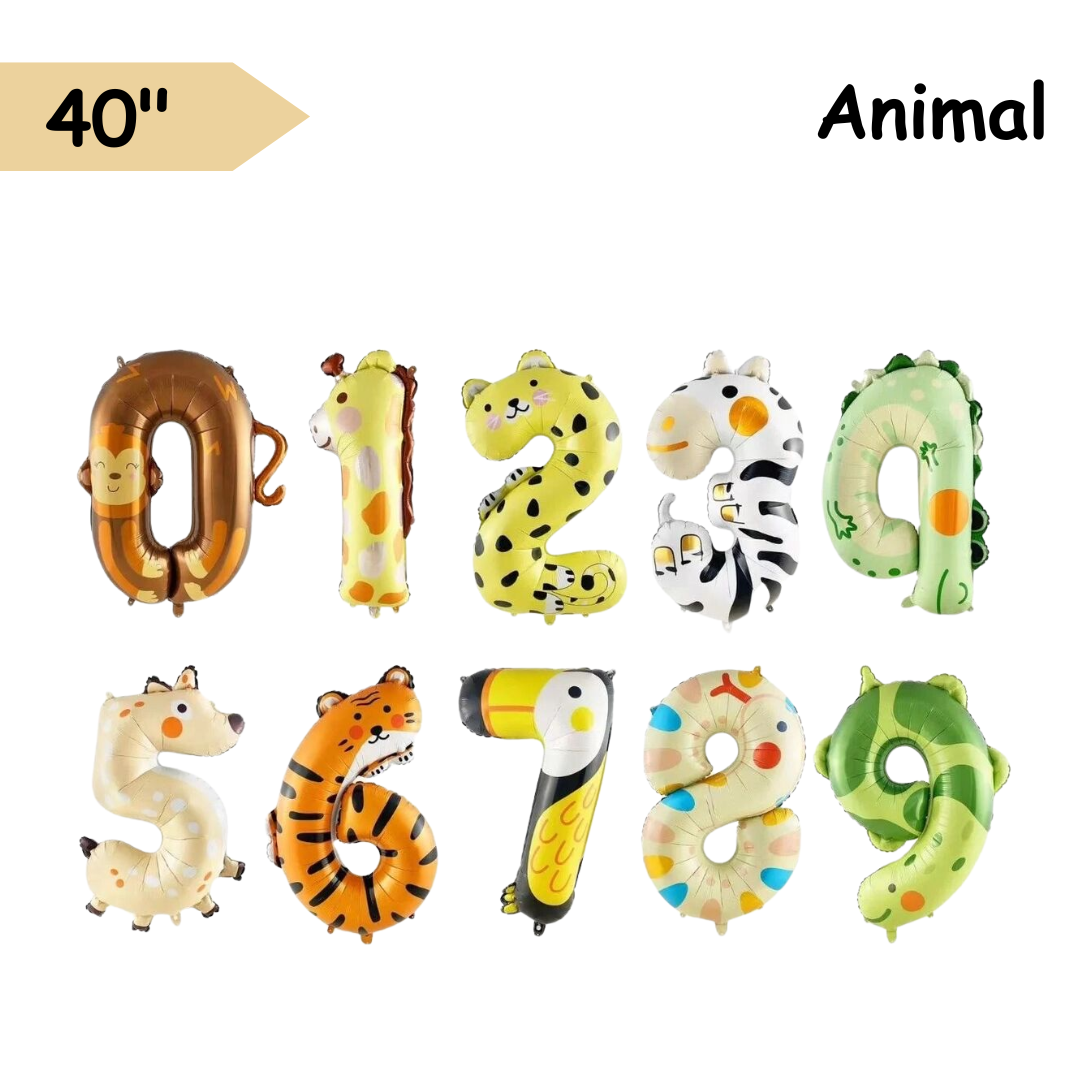Animal - 40 Inch Foil Number Balloons