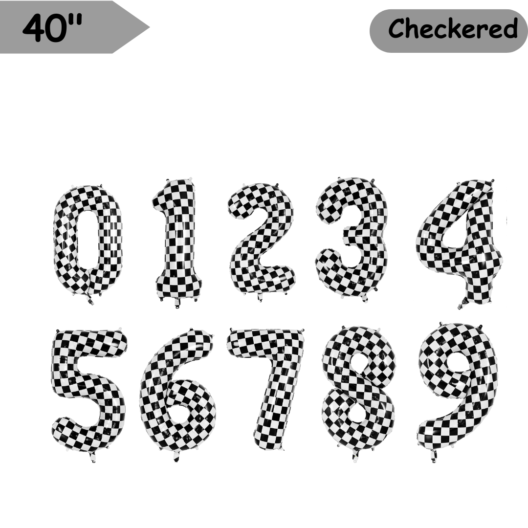 Checkered Racing Car Theme 40-inch Foil Number Balloon