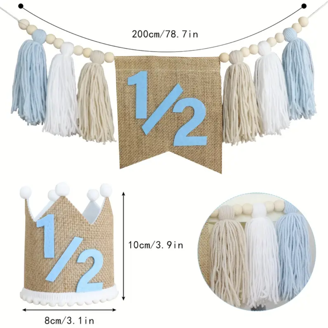 2pcs 1/2 Birthday Tessel Banner, Hat