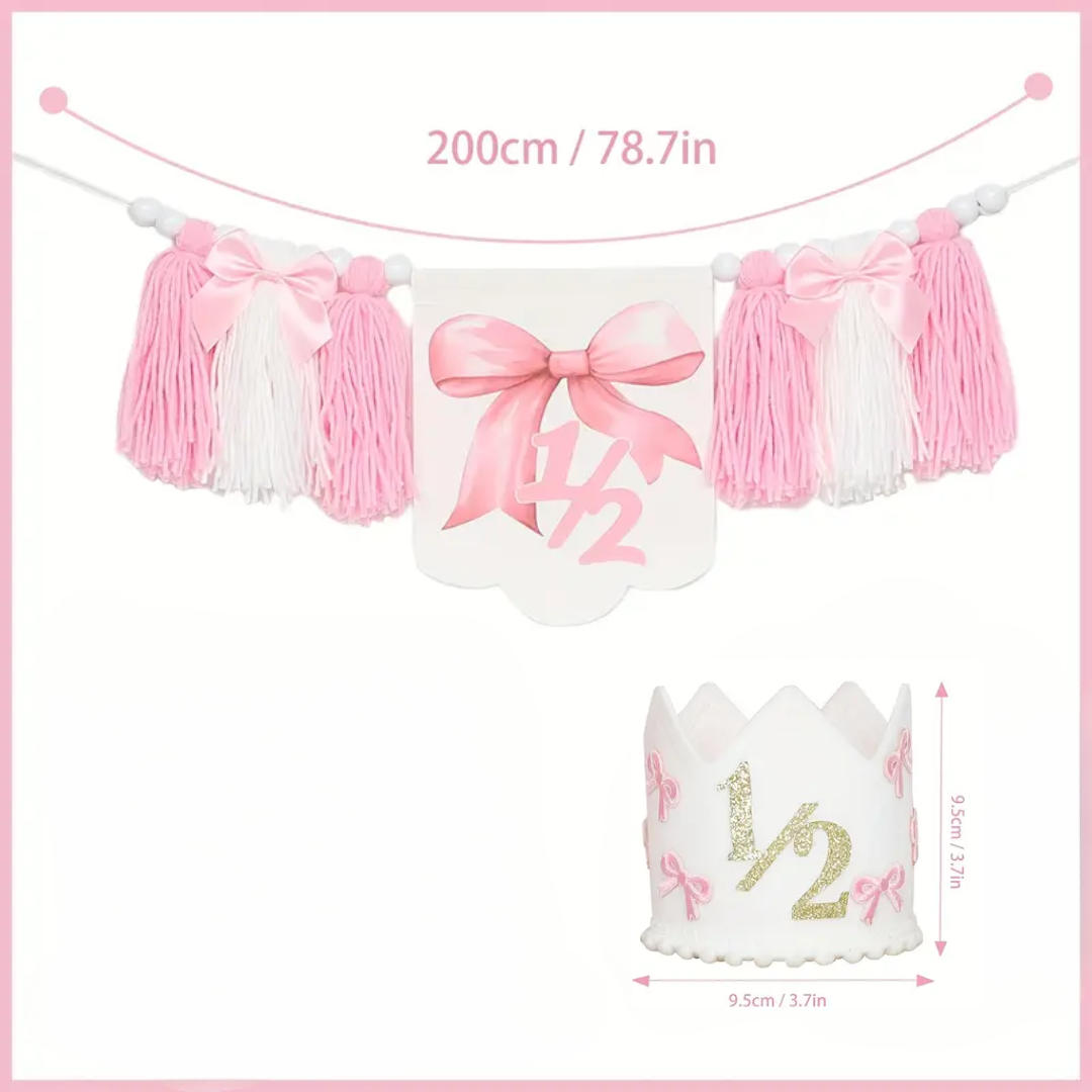 2pcs 1/2 Pink Bow Banner with Hat