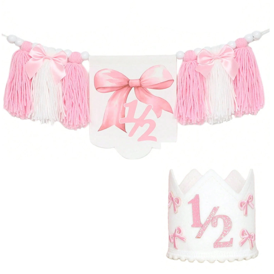2pcs 1/2 Pink Bow Banner with Hat