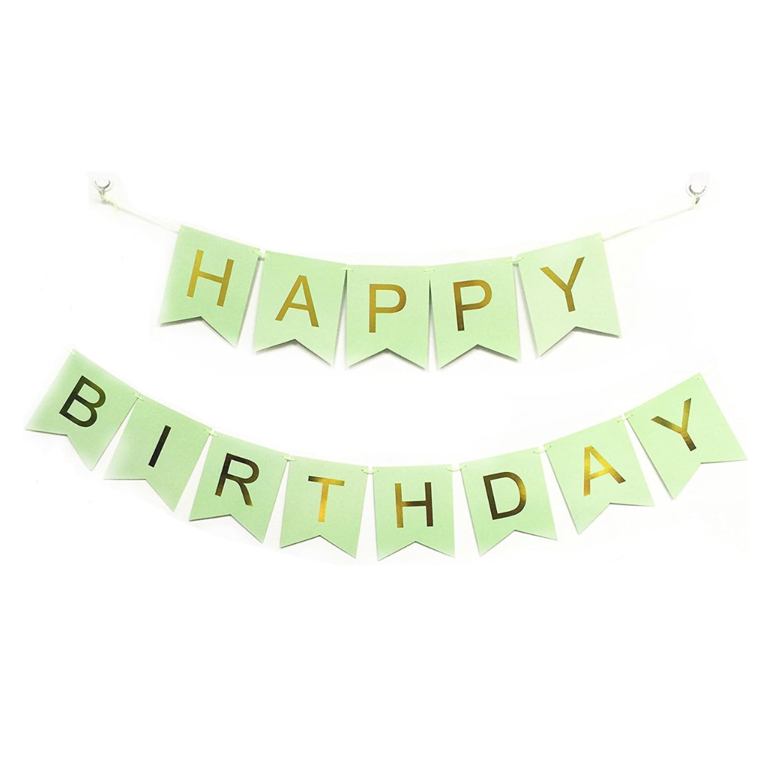 Light Green and Gold Happy Birthday Paper Banner