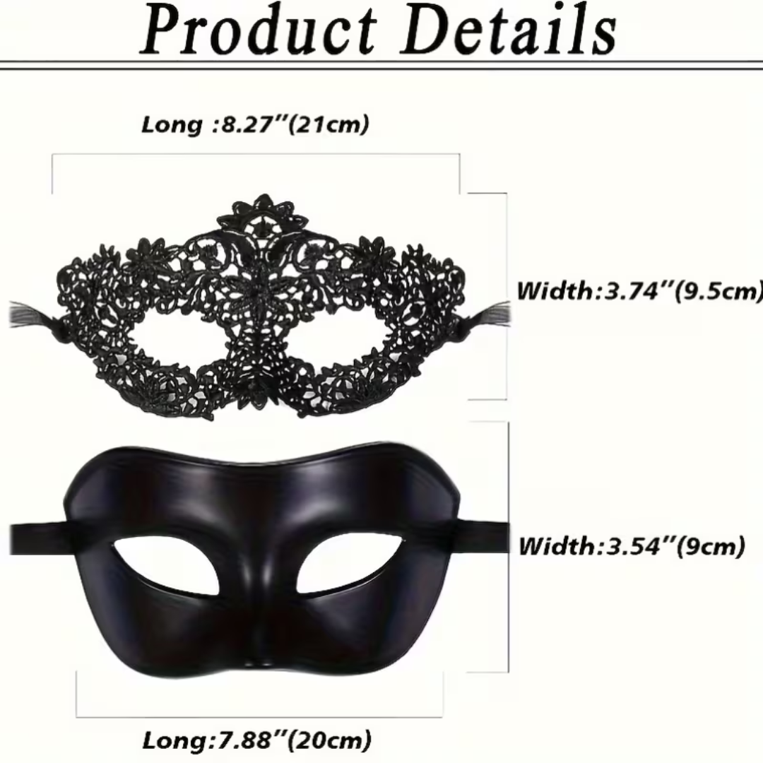 2pcs Black Couple Party Mask