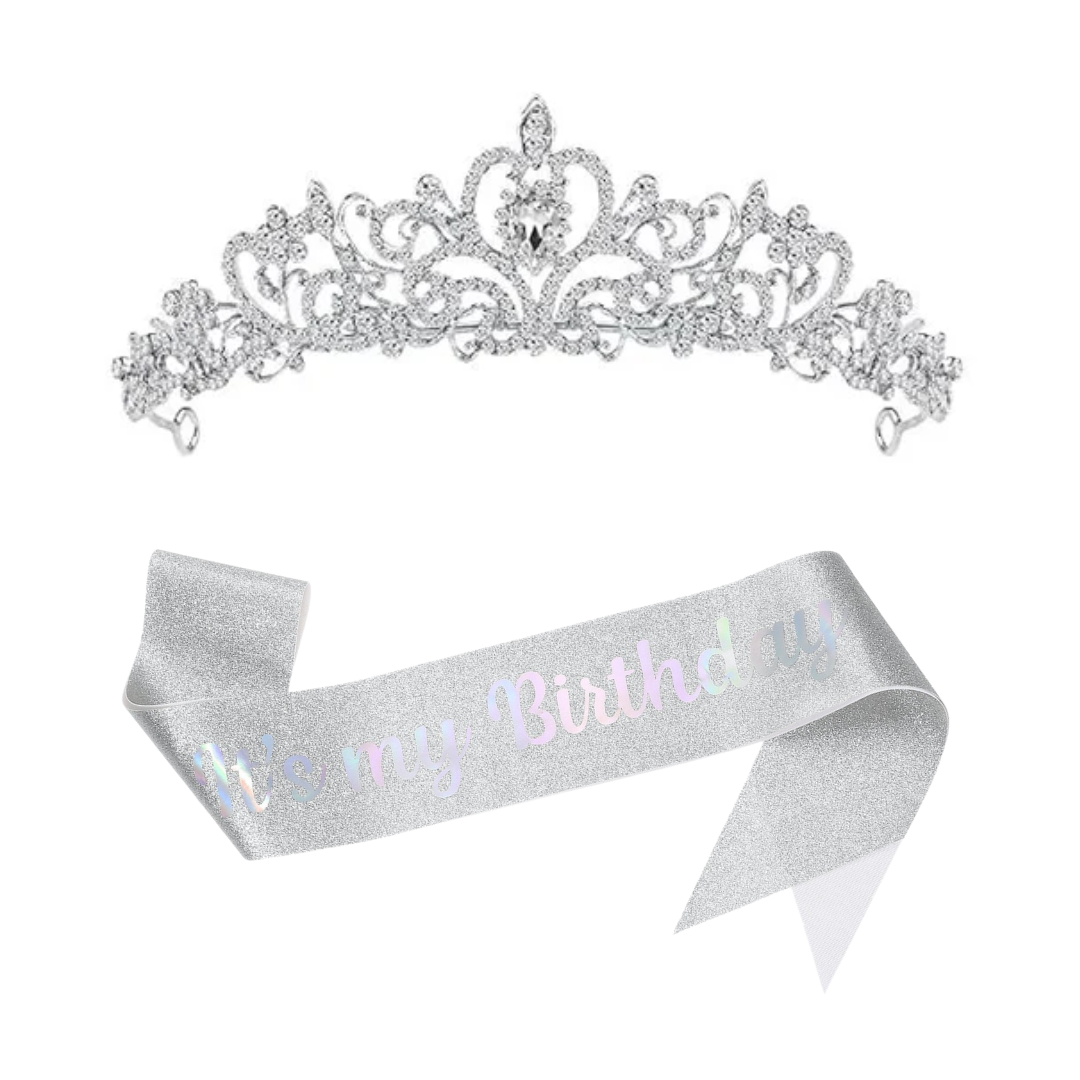 Silver It's my Birthday Sash and Crown