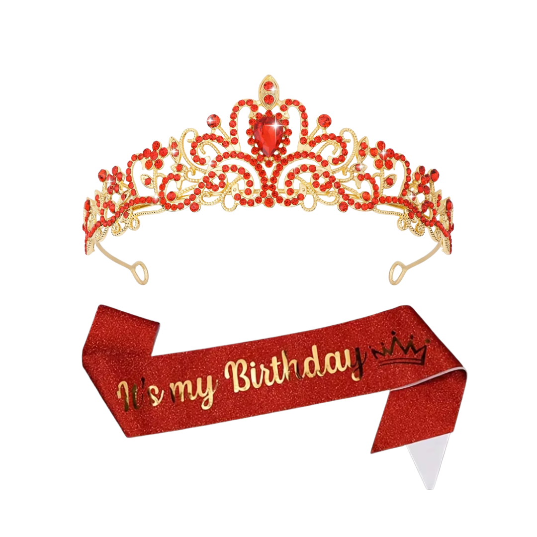 Red It's my Birthday Sash and Crown