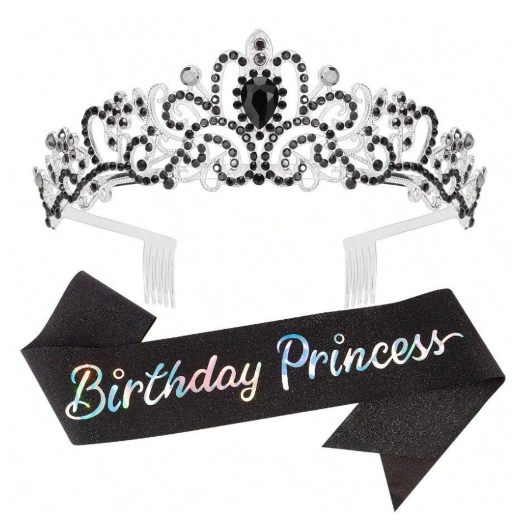 Black Birthday Princess Sash and Crown Set