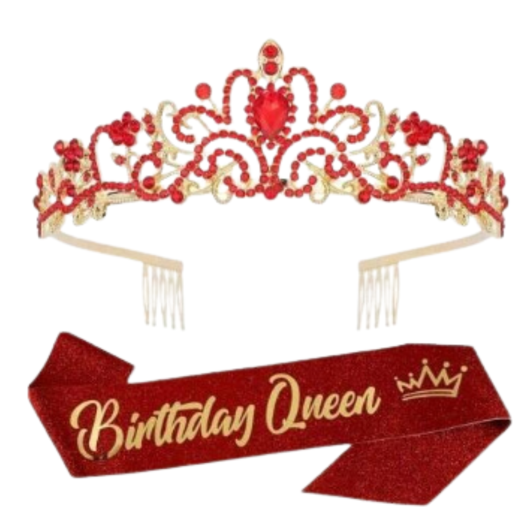 Red Birthday Queen Sash and crown set