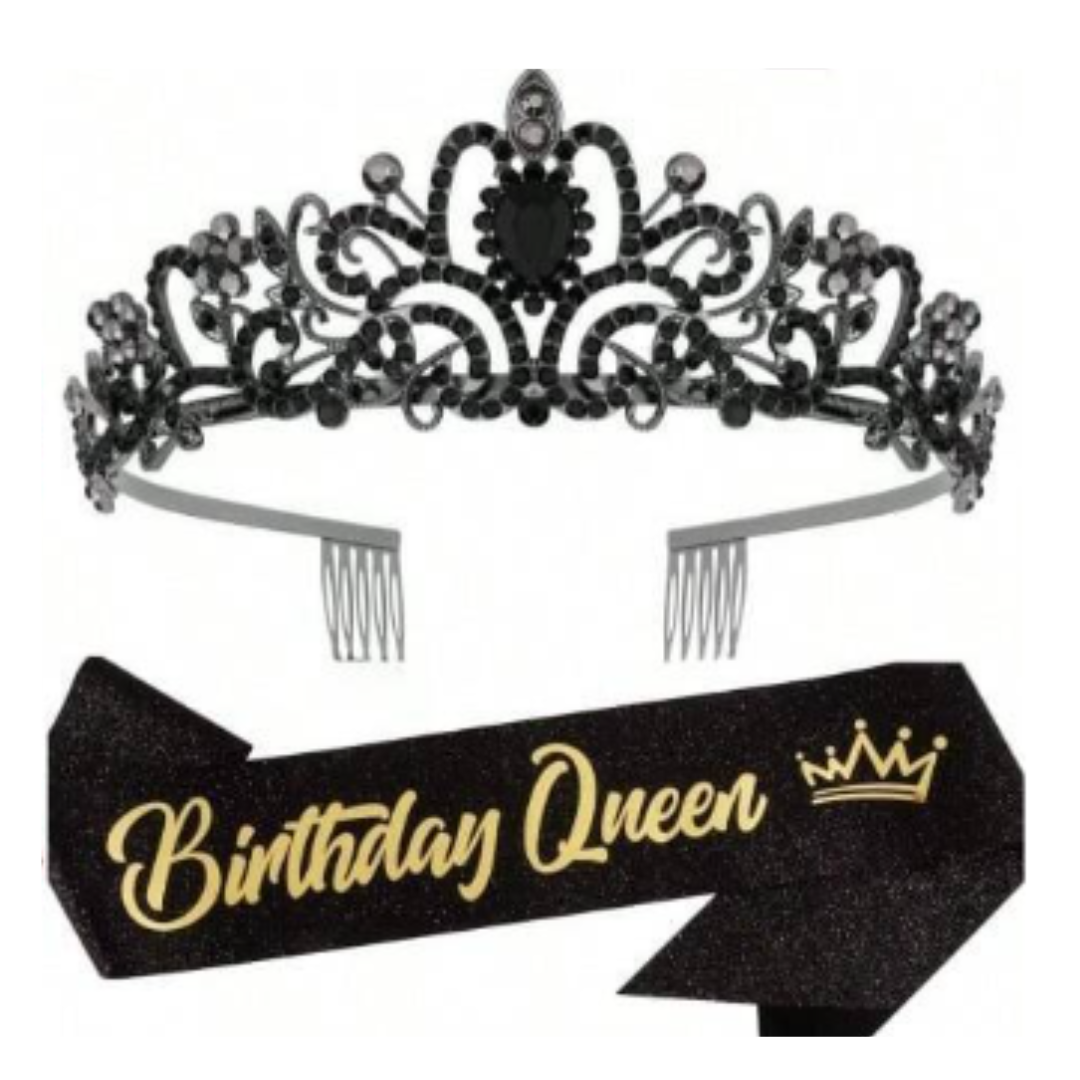 Black Birthday Queen Sash and crown set