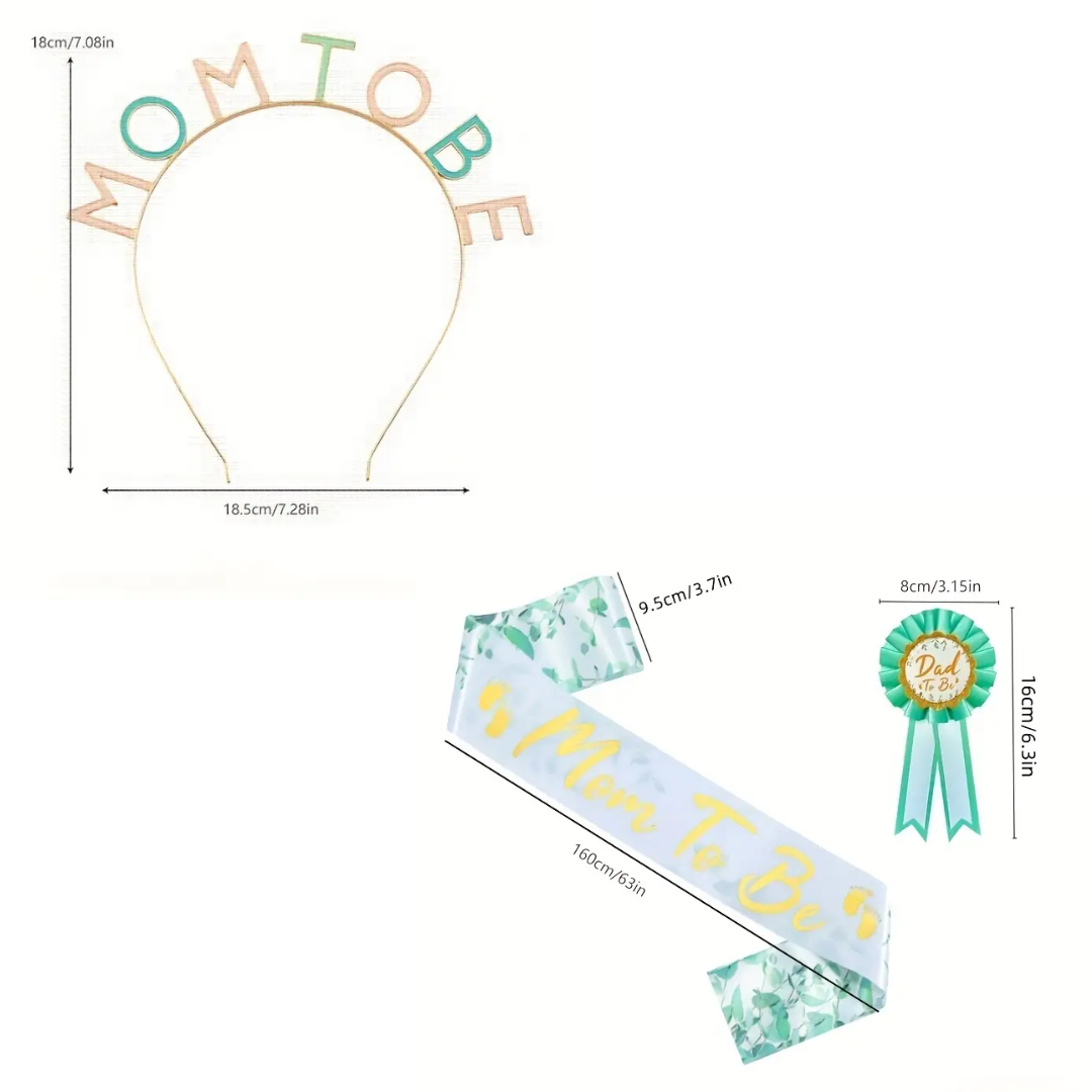 3pcs/set Gender Reveal Party Mom To Be Sash and Headband Dad To Be Badge