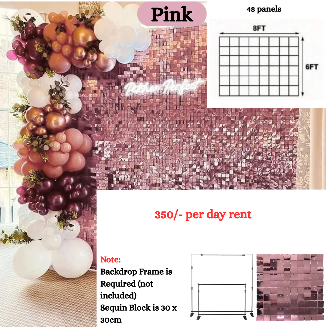 48pcs Pink Shimmer Wall Backdrop for the Rent (Cylinder not included)