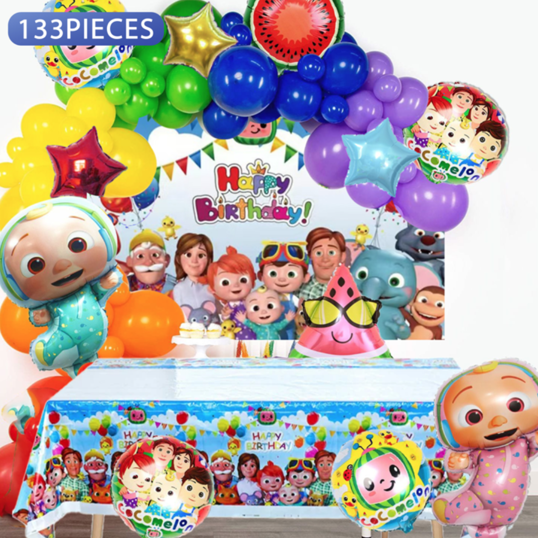 133pcs Blue Boy Cocomelon Birthday Decoration Kit with Backdrop and Table Cover