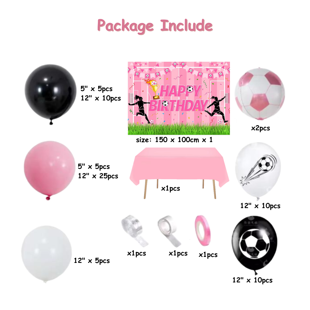 77pcs Pink Girl Football Birthday Decorations with Backdrop and Table Cover