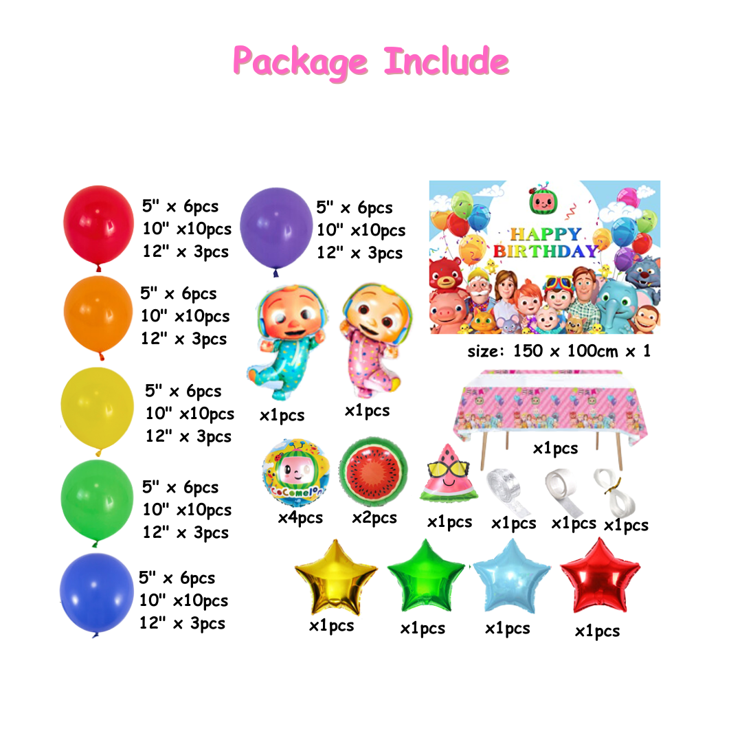 133pcs Pink Girl Cocomelon Birthday Decoration Kit with Backdrop and Table Cover