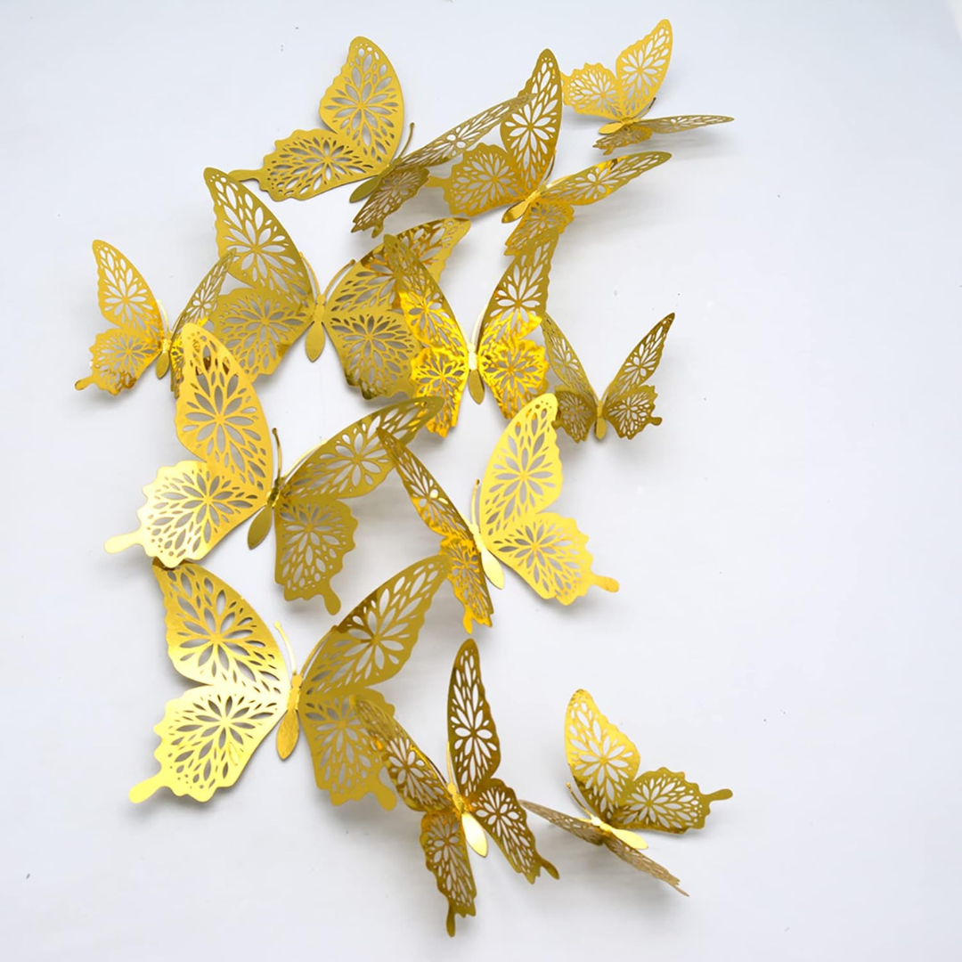 12 pcs Gold 3D Butterfly Stickers